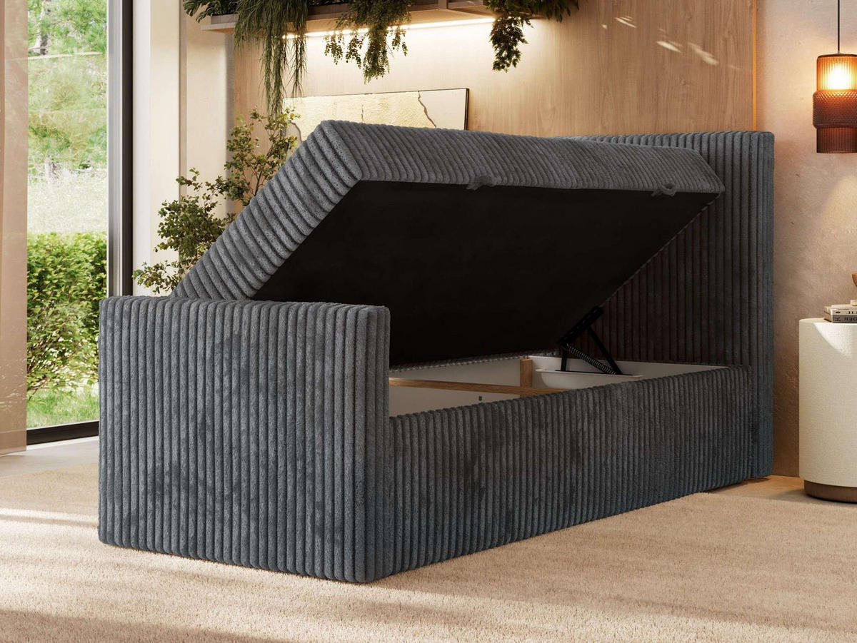 BOXBETT TILIANO DUO 90/200 - Grau Cord - H4 - Topper T25 - Rechts Seite - šedá, textil (90/200cm) - MKS