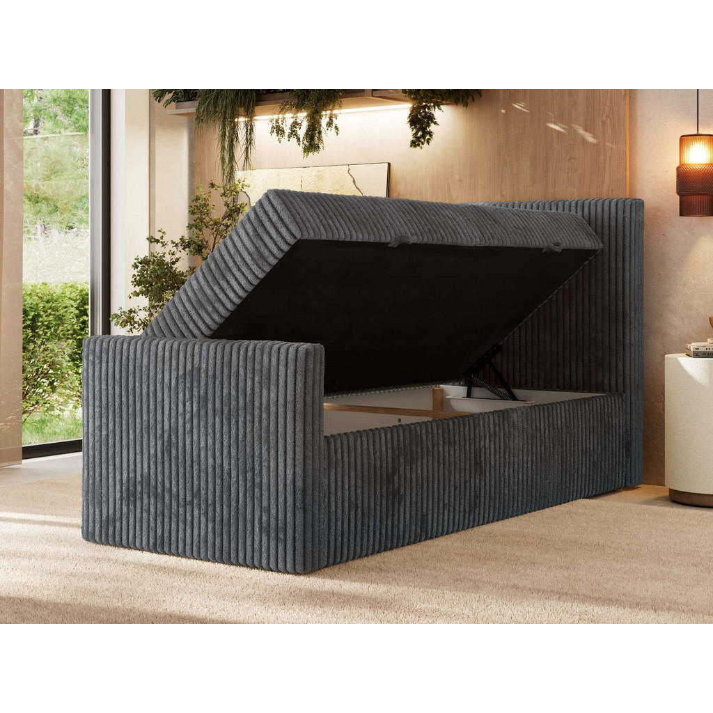 Thumbnail - MKS Boxbett, Grau, Textil, 1-Sitzer, H3, Rechteckig, 90x200 cm, Oeko-Tex®, Schlafzimmer, Betten, Boxspringbetten