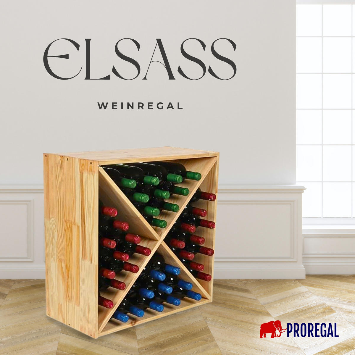 WEINREGAL MODULARES ELSASS 60x60x30cm Kreuz Modul für 40 Flaschen - Kieferfarben, Holz (60/60/30cm) - PROREGAL