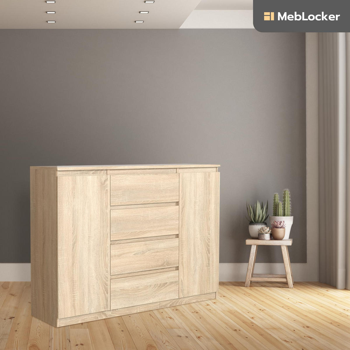 KOMMODE mit 4 Schubladen 2 Schranktüren 120 cm SonomaEiche - Sonoma Eiche, Holzwerkstoff (120.4/101.5/39cm) - MebLocker