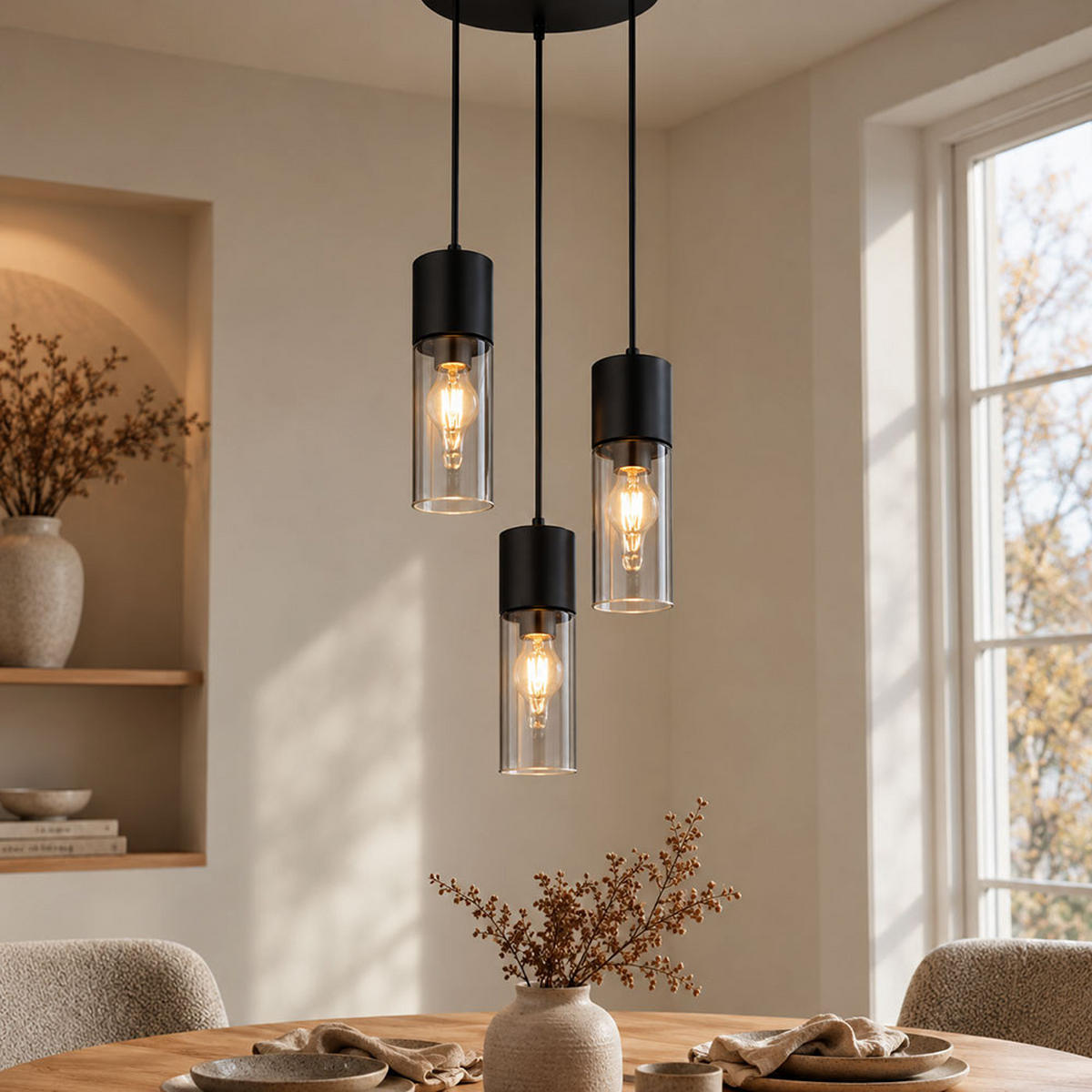 HÄNGELEUCHTE Metall Rauchglas Grau - Schwarz, Metall (30/30/150cm) - Globo Lighting