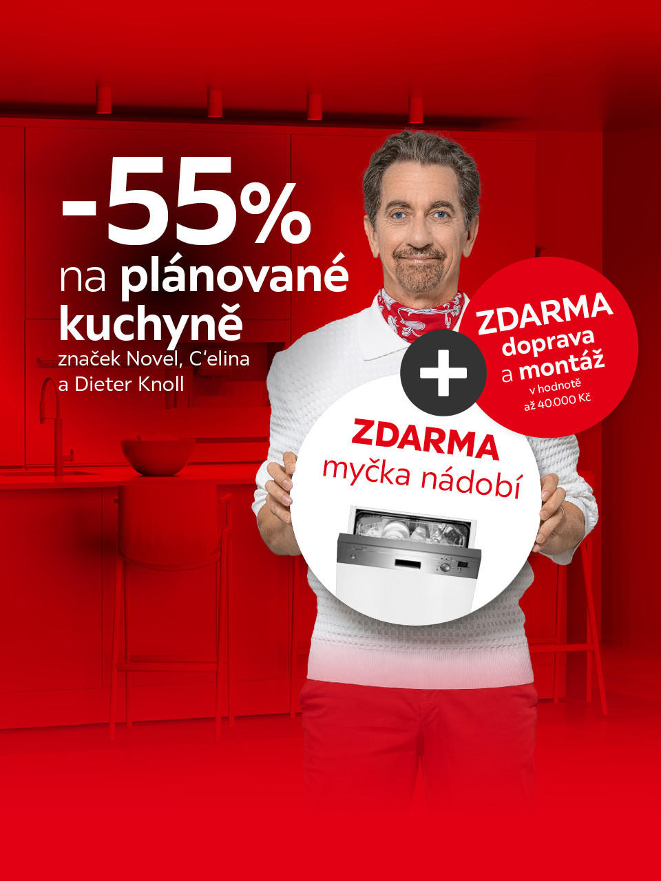 -55 % na plánované kuchyně + zdarma doprava a montáž + zdarma myčka nádobí