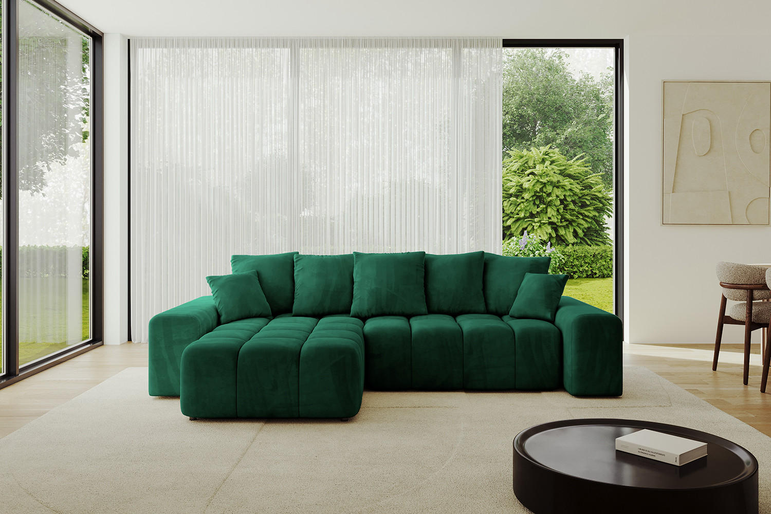 ECKSOFA Ottomane links/rechts ENIL-L 297x189x68 Dunkelgrün Velours - Dunkelgrün, Holzwerkstoff/Kunststoff (297/189cm) - ALTDECOR