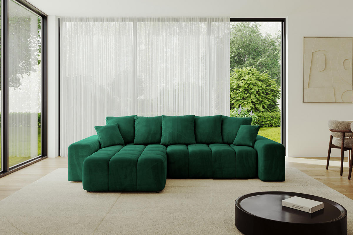 ECKSOFA Ottomane links/rechts ENIL-L 290x175x84 Dunkelgrün Velours - Dunkelgrün, Holzwerkstoff/Kunststoff (290/175cm) - ALTDECOR