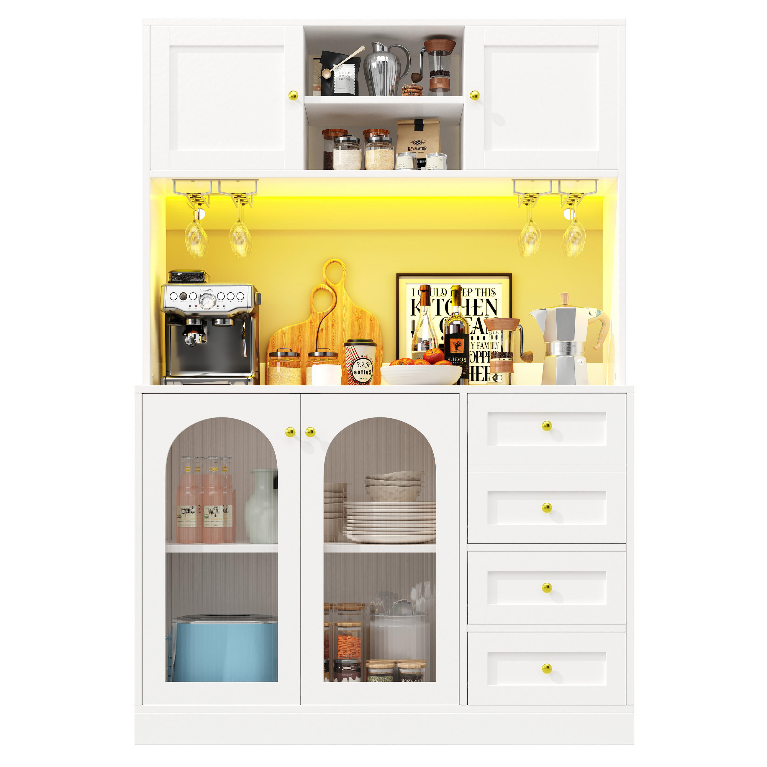 KÜCHENSCHRANK 120x40x188Cm LED 4 Türen Landhausstil - Weiß, Holzwerkstoff (120/188/40cm) - FLIEKS