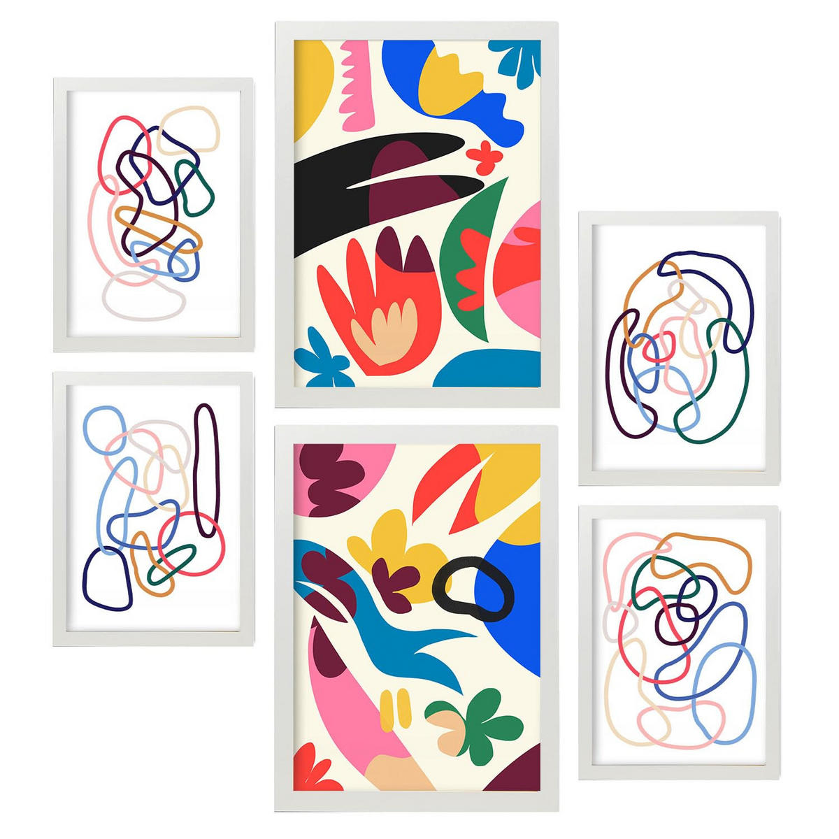 POSTER Set Mit 6 Inhaltsstriche In Blume Zusammenfassung A3 & A4 Weißer Rahmen - Weiß, Papier (29/3cm) - Nacnic