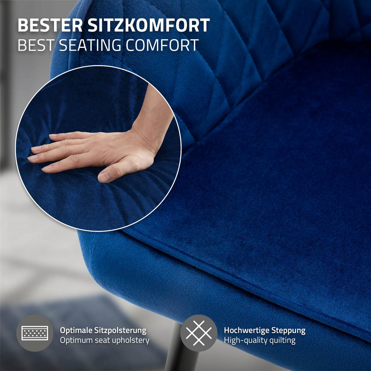 ESSZIMMERSTUHL 6er Set Dunkelblau Samt - Blau/Schwarz, Textil/Metall (63/80/60cm) - ML-DESIGN