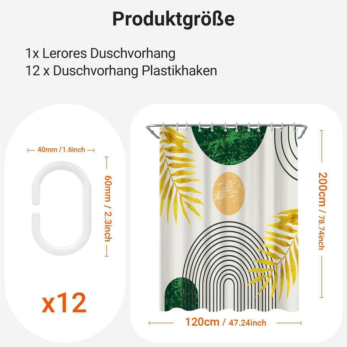 DUSCHVORHANG Dunkelgrün Blätter Linie 120 x 200 cm - Multicolor, Textil (120/200cm)