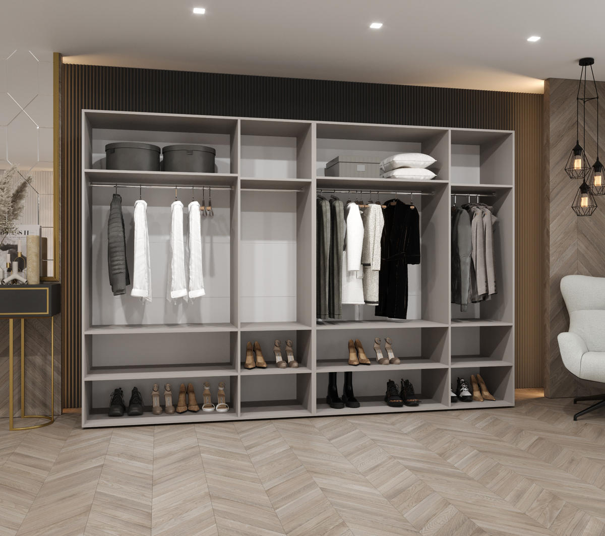 DREHTÜRENSCHRANK 202/300/52 6-türig - Kaschmir/Schwarz, Holz (300/202/52cm) - Abiks Möbel