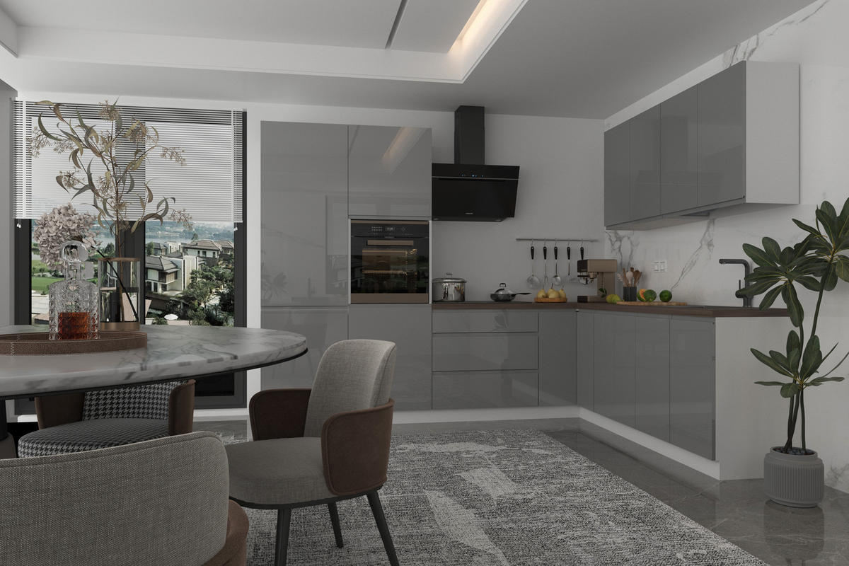 ECKKÜCHE 290 x 230 cm – Aspen KA3-M290 - in Grau/Hochglanz - Grau, Holz (520/212/58cm)