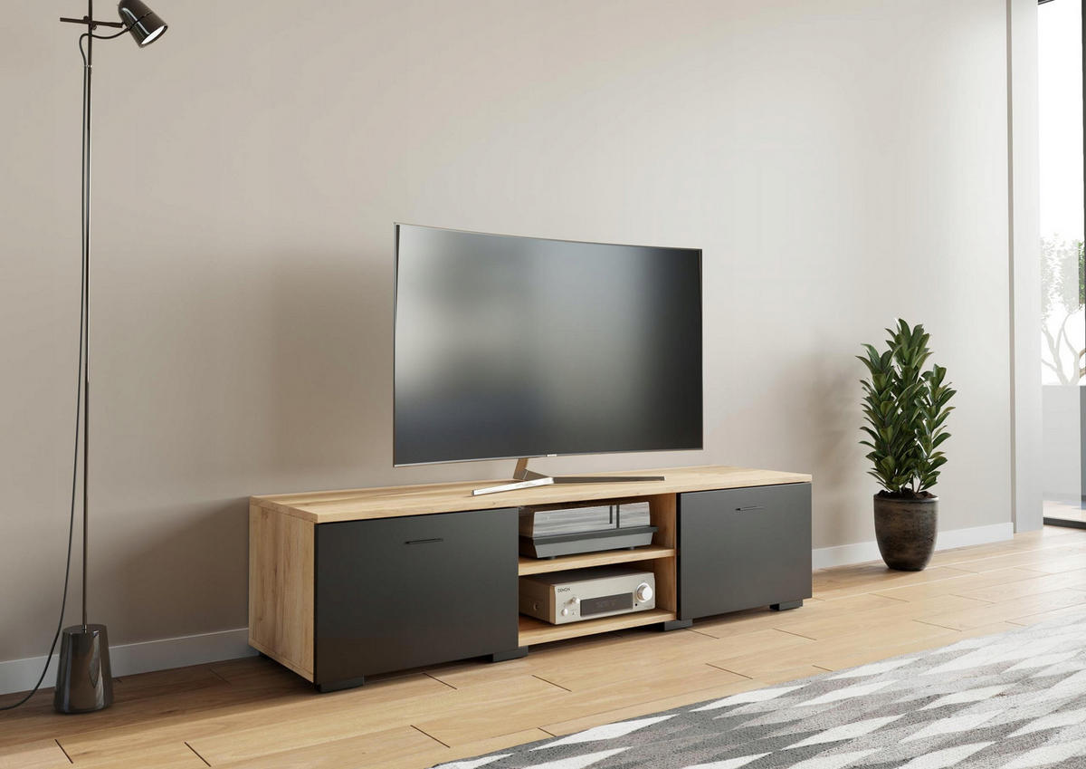 FERNSEHKOMMODE Roma Artisan Eiche-Schwarz 150/40/35 cm - Multicolor, Holzwerkstoff (150/35/40cm) - Matkam Möbel