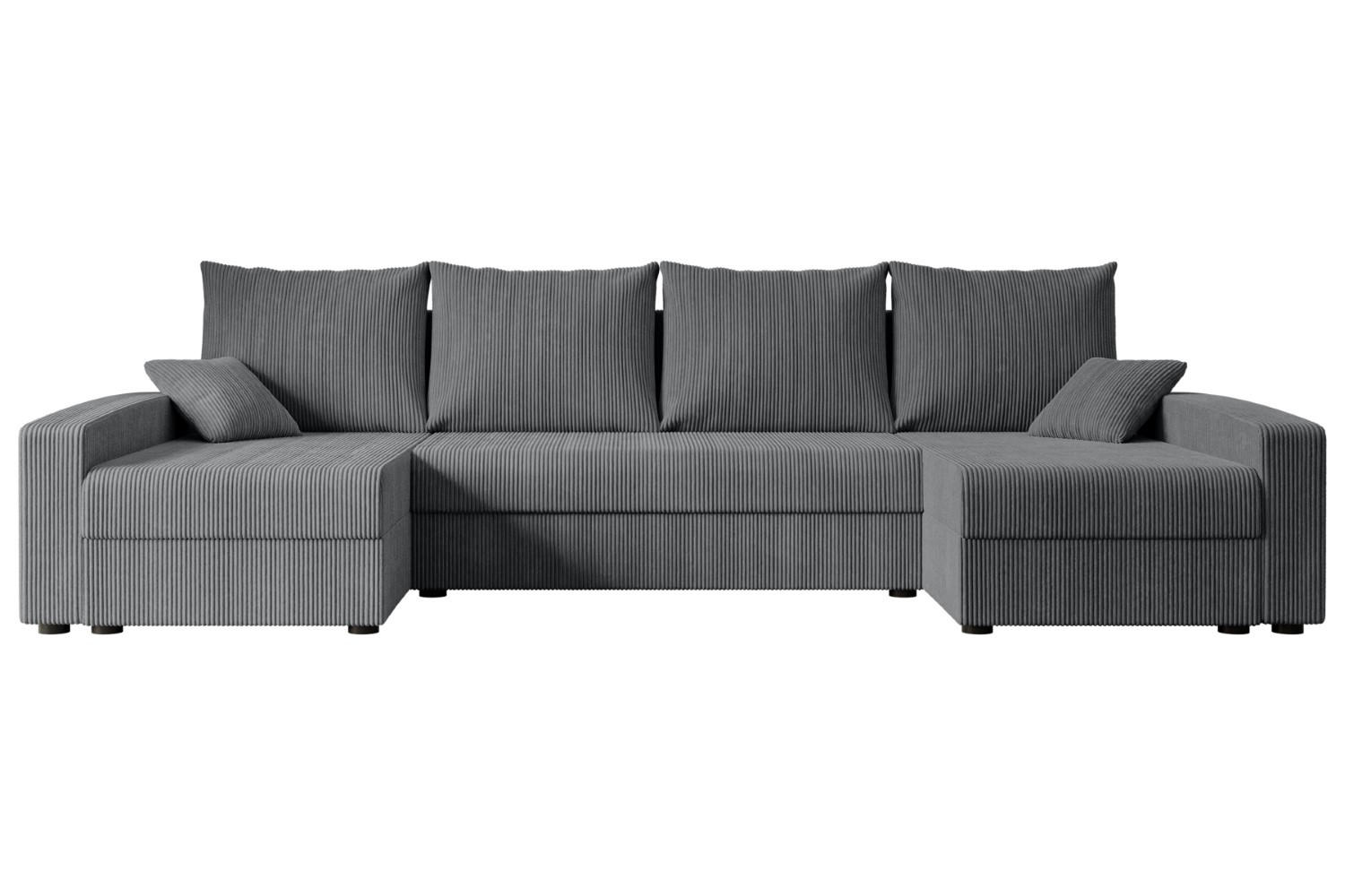 WOHNLANDSCHAFT mit Schlaffunktion und Bettkasten ALESIA-U 301x140x90 cm Grau Cord - Dunkelgrau/Silberfarben, Holzwerkstoff/Kunststoff (301/90/140cm) - ALTDECOR