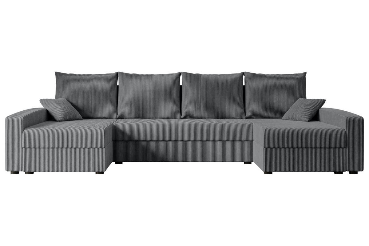 WOHNLANDSCHAFT mit Schlaffunktion und Bettkasten ALESIA-U 301x140x90 cm Grau Cord - Dunkelgrau/Silberfarben, Holzwerkstoff/Kunststoff (301/90/140cm) - ALTDECOR