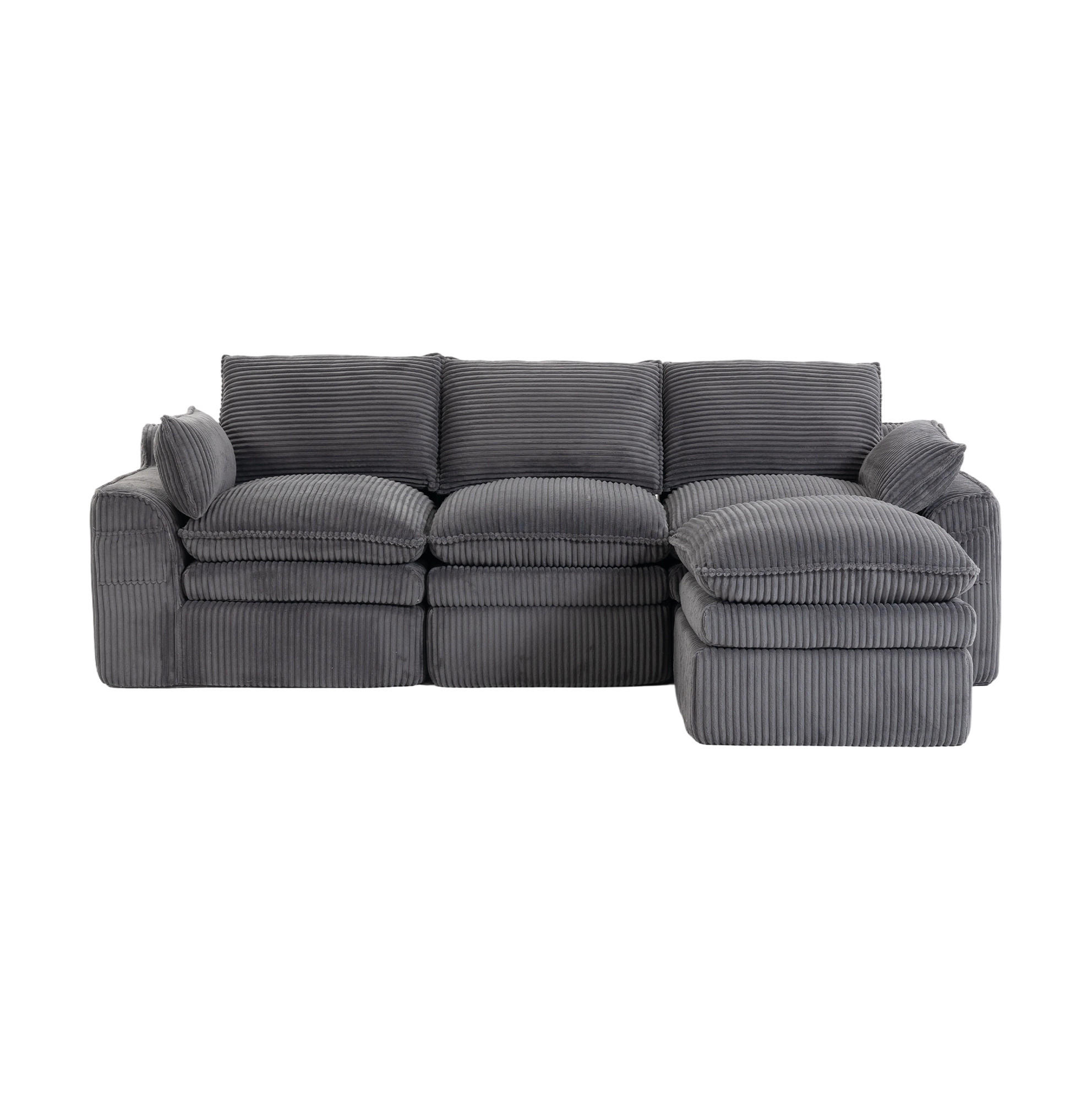 3-STIZER Sofa 263/167/85 cm frei kombinierbar mit Hocker, Seitentaschen und Federkern, Cord Dunkelgrau - Dunkelgrau, Textil (263/85/167cm) - Redom