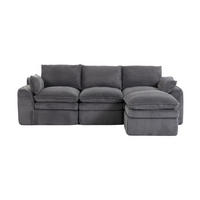 3-STIZER Sofa 263/167/85 cm frei kombinierbar mit Hocker, Seitentaschen und Federkern, Cord Dunkelgrau - Dunkelgrau, Textil (263/85/167cm) - Redom