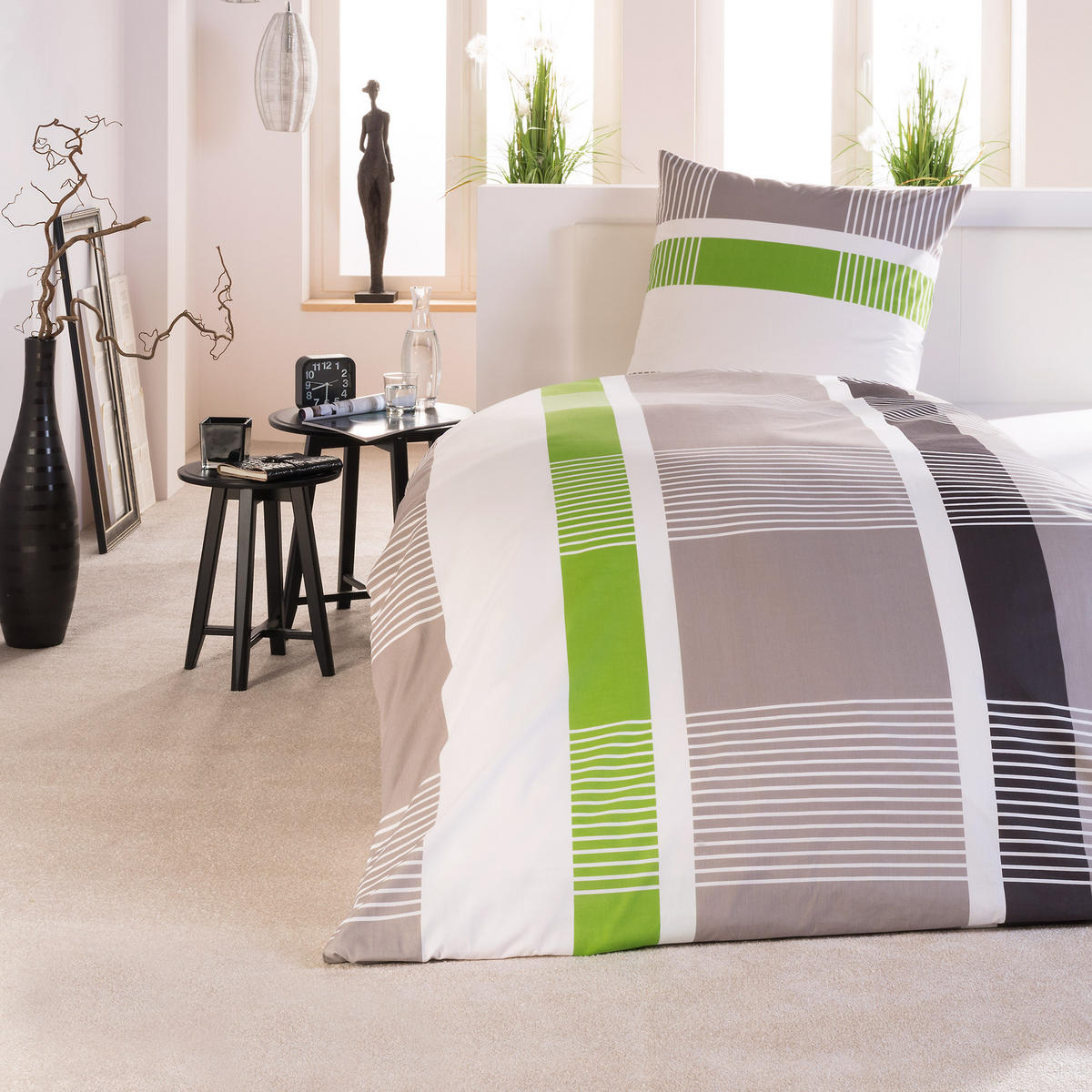 BETTWÄSCHE Dana 155/220 cm + Kissenbezug 80/80 cm Gestreift Renforcé 2er Set - Multicolor, Textil (155/220cm)
