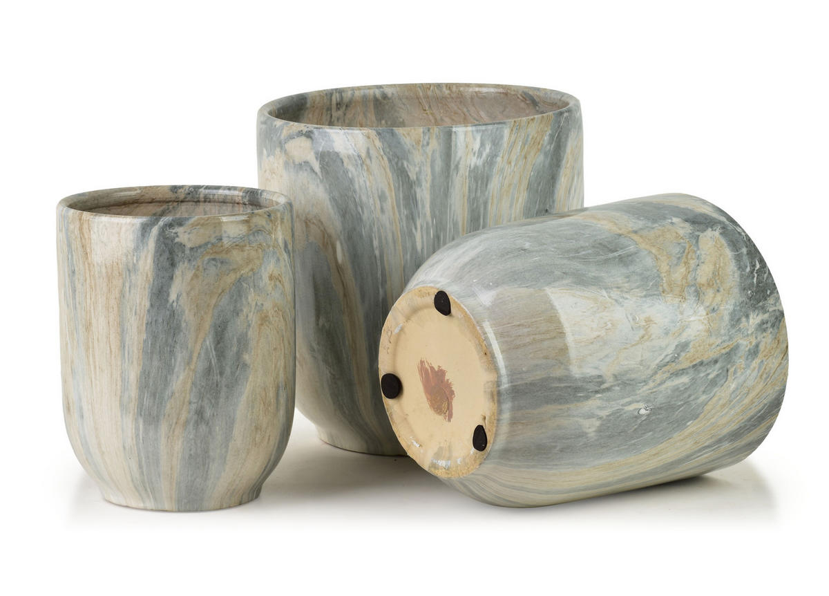 BLUMENTOPF Neva Marble 3er Set Grau 28x28x29/23,5x23,5x26,5/19x19x24,5 cm Keramik - Grau, Keramik (28/29cm) - Mondex