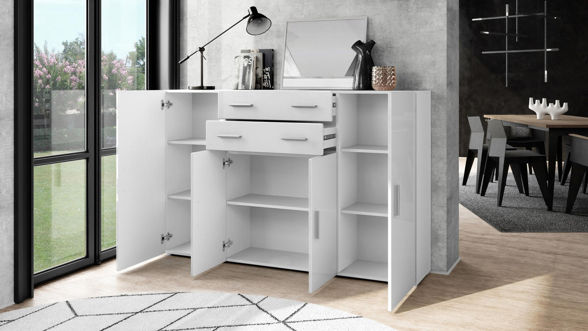 HIGHBOARD Aron Fronten in Sandgrau Hochglanz - Sandfarben, Holzwerkstoff (166.5/106.5/35cm) - Vladon