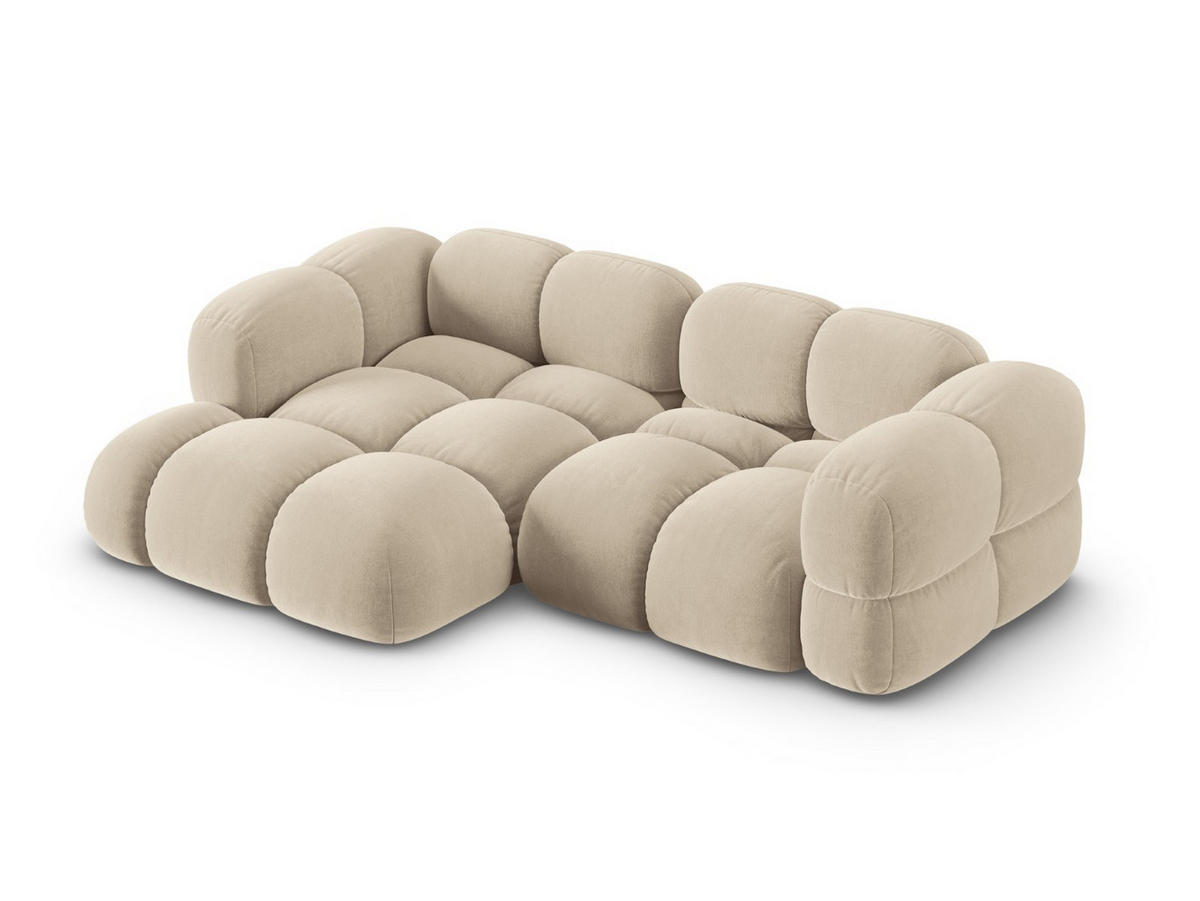ECKSOFA links Loretto aus Samt leichtes beige 3 Sitzplätze - Creme, Textil (147/250cm) - Cosmopolitan Design