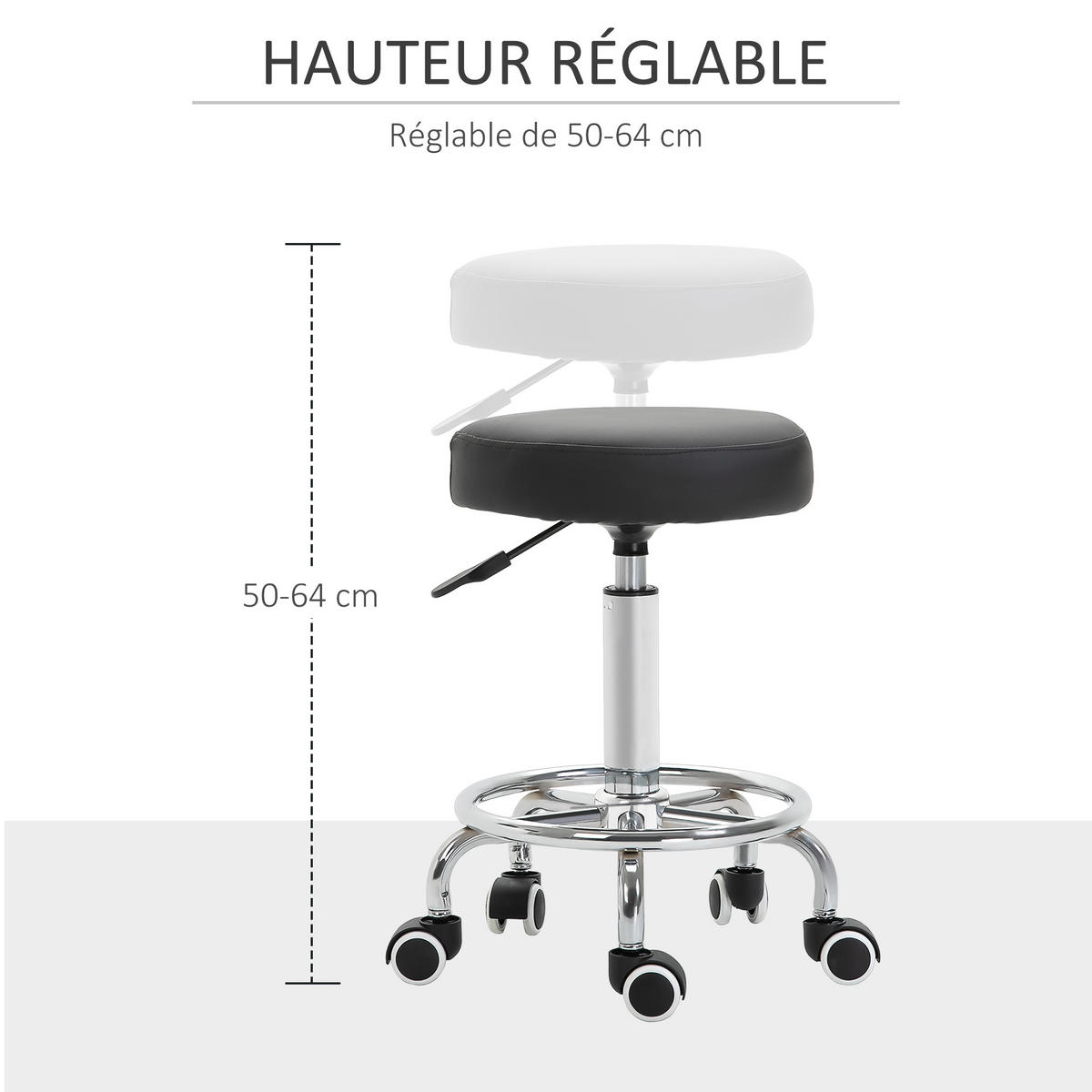 BÜROHOCKER DE-18027 höhenverstellbar 50-64 cm, gepolstert Schwarz - Schwarz, Metall (42/64/42cm) - ComfortXL