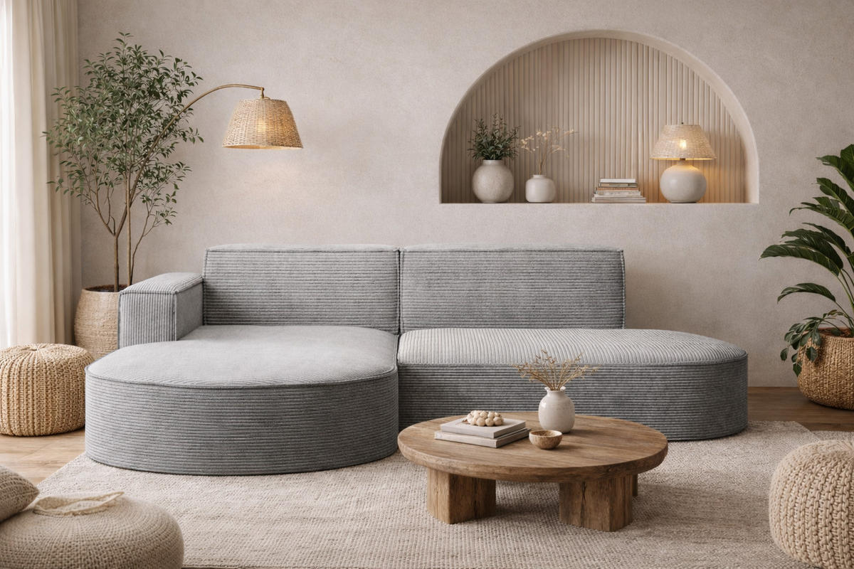 ECKSOFA Designer MODENA STUDIO, Cordstoff Poso, Silber, Links - Silberfarben, Holzwerkstoff/Textil (165/236cm) - Kaiser Möbel