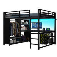 HOCHBETT 160/200 cm aus Metall mit Schreibtisch, LED und offenem Kleiderschrank Schwarz - Schwarz, Metall (160/200cm) - Modenvie