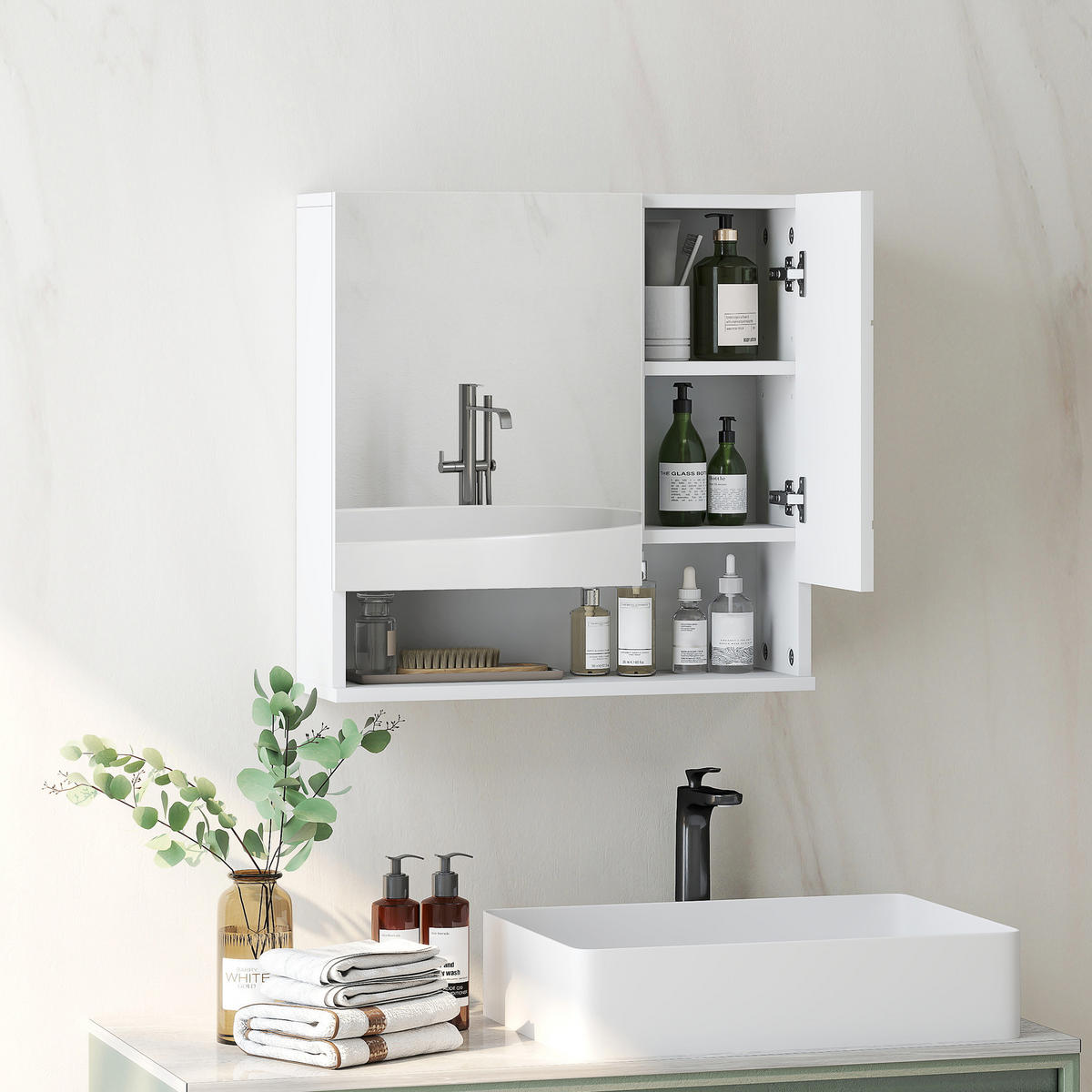 SPIEGELSCHRANK Badezimmer-Wandspiegelschrank, 2-türiger Stauschrank, 55 x 17 x 55 cm ,weiß - Braun, Glas (55/55/17cm) - Vallsero