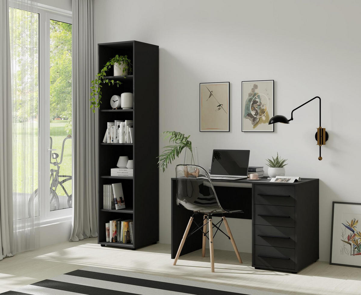 SCHREIBTISCH Maxivo Schwarz, mit Schubladen - Schwarz, Holzwerkstoff (60/120/75cm) - Bettso