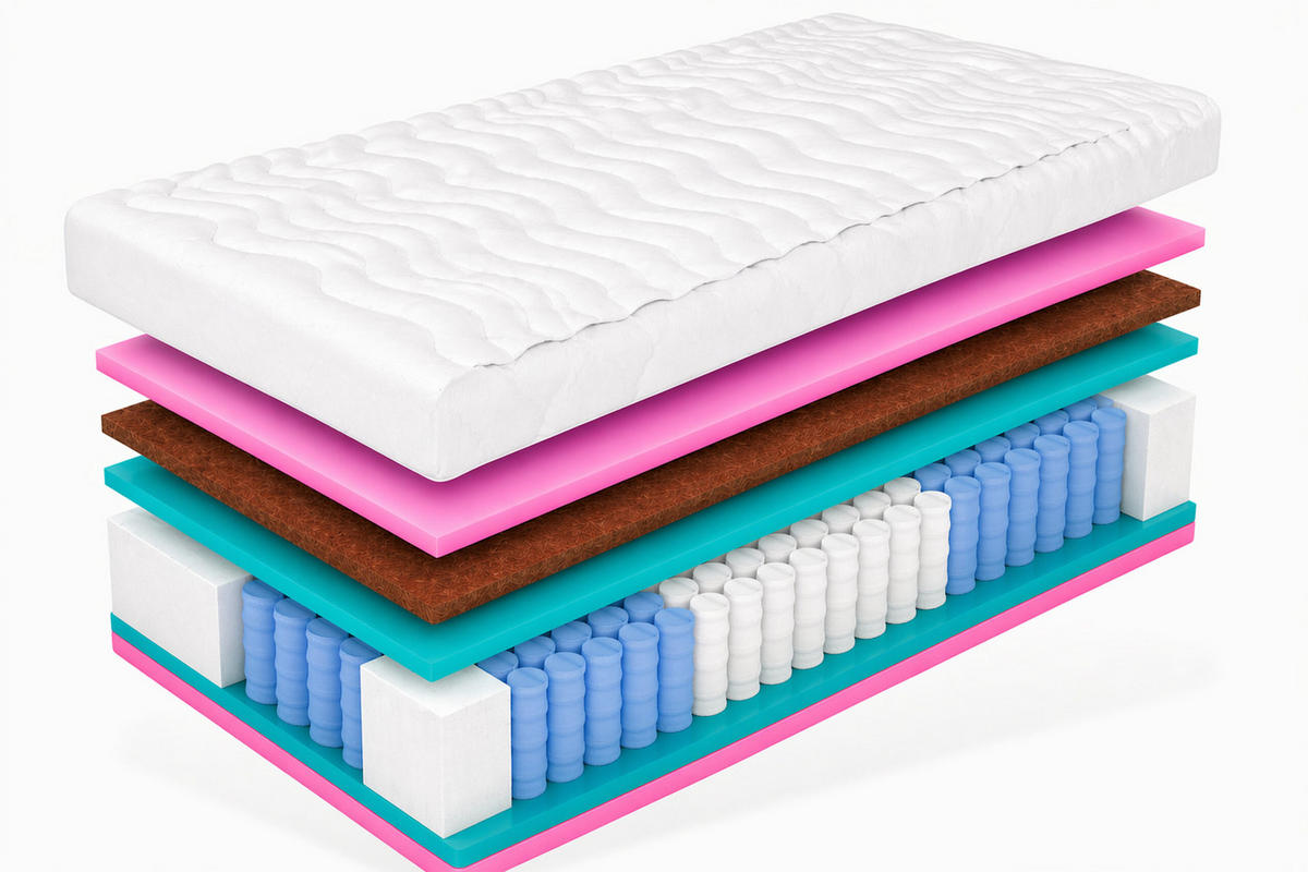 TASCHENFEDERKERNMATRATZE Folyeso, 7 ZONEN, Kokos, 90x200 cm,Höhe 20 cm, H3/H4, Weiß - Weiß, Textil (90/200cm) - Marpur