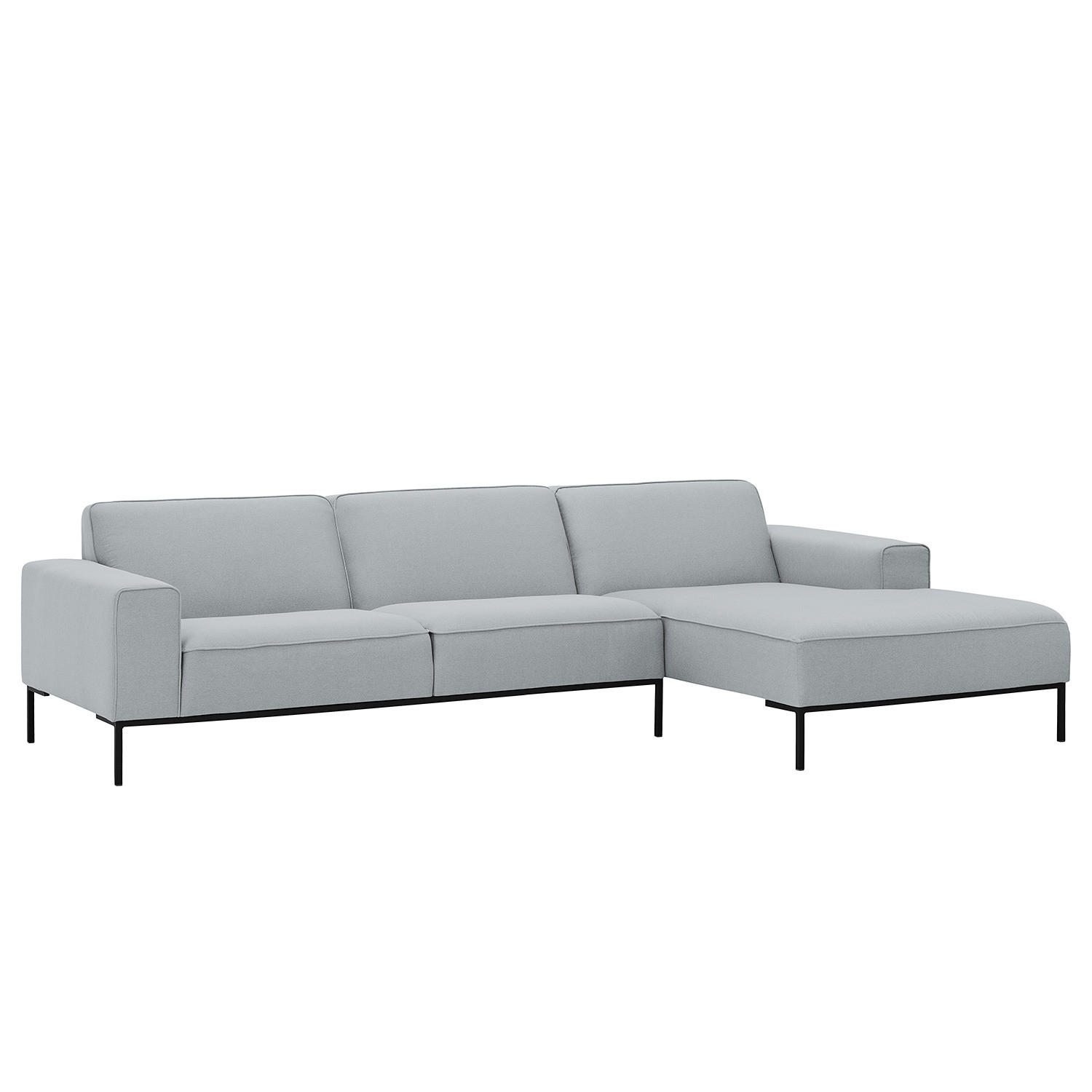ECKSOFA mit Longchair - Webstoff - Hellgrau/Schwarz, Textil (285/168cm) - home24