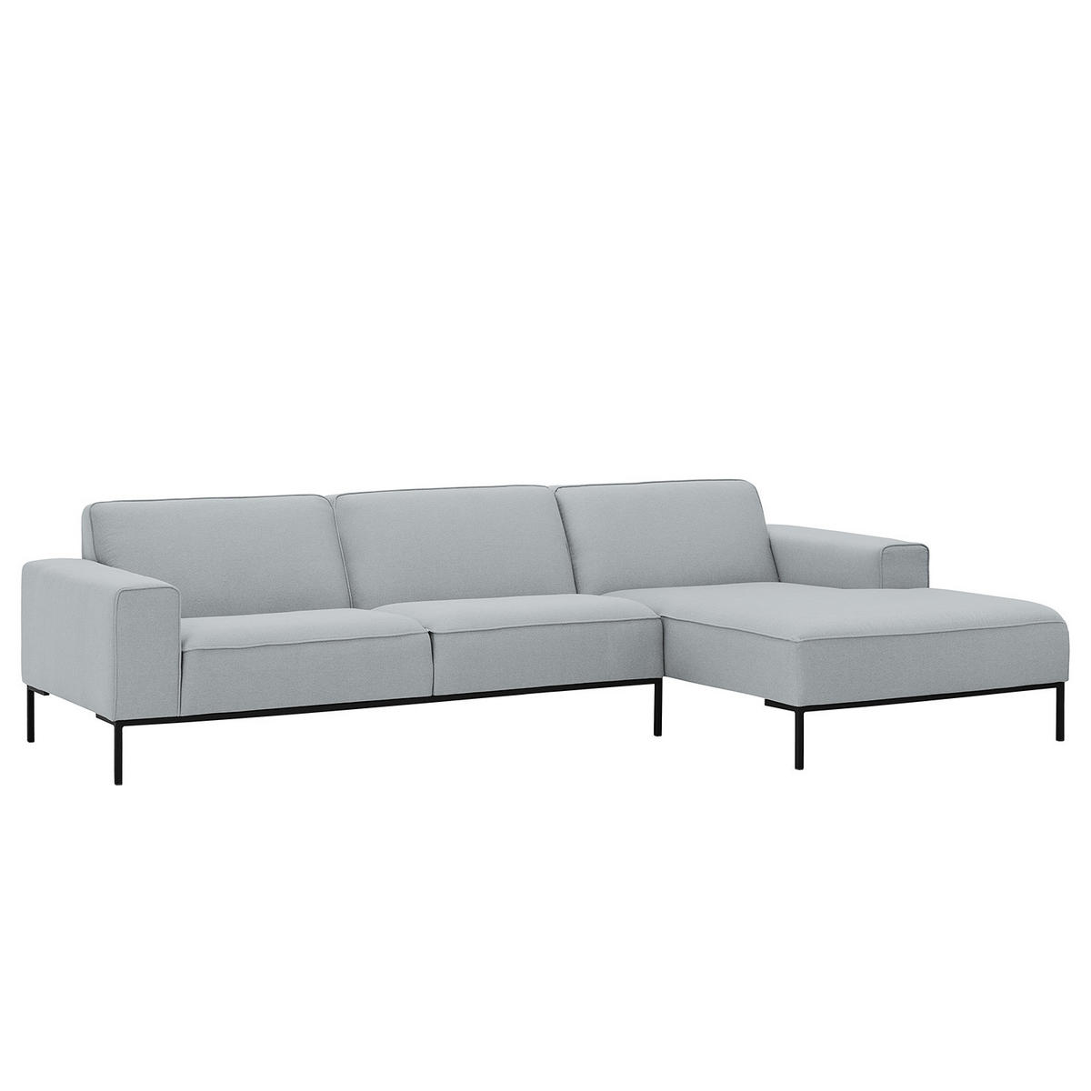 ECKSOFA mit Longchair - Webstoff - Hellgrau/Schwarz, Textil (285/168cm) - home24