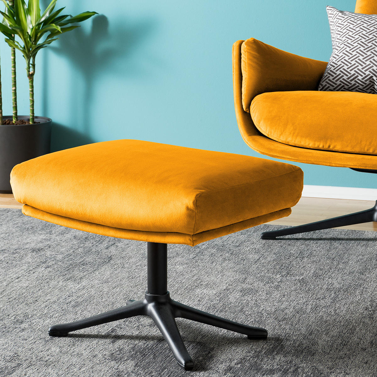 POLSTERHOCKER mit Kreuzfuß - Gelb/Schwarz, Textil (51/37/41cm) - home24