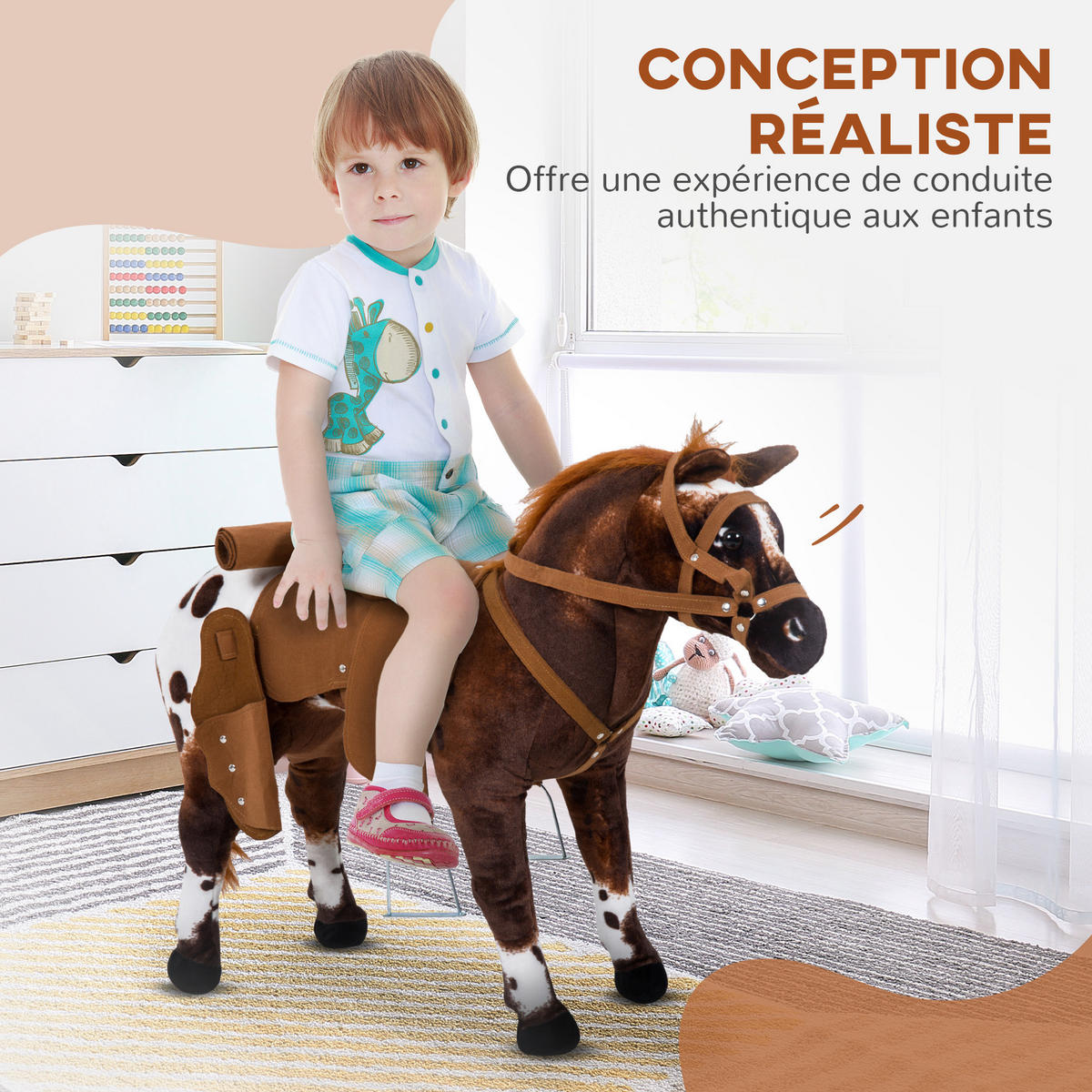 SCHAUKELPFERD DE-18220 Geräuscheffekte (Wiehern, Galopp) Braun-Weiß - Braun, Metall (28/60/85cm) - ComfortXL