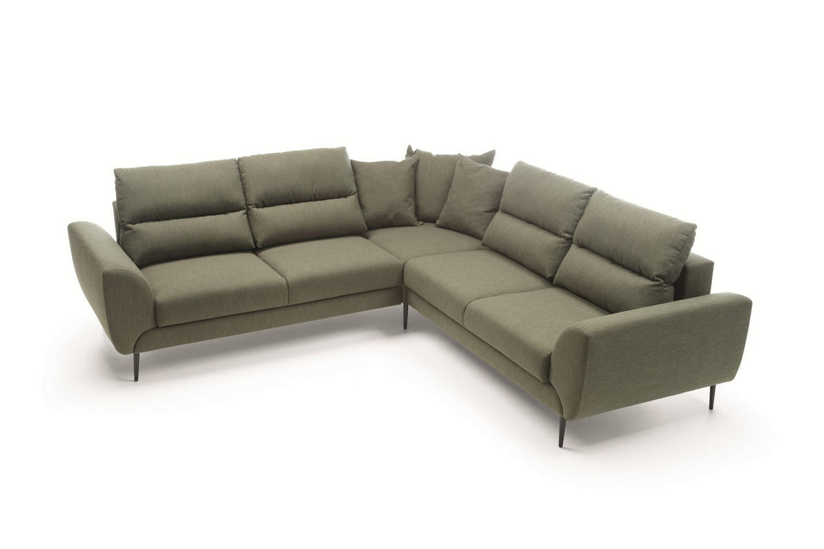 ECKSOFA SETTE Grün Velours-Stoff mit Schlaffunktion - Grün, Holz (265/265cm) - MASSENO