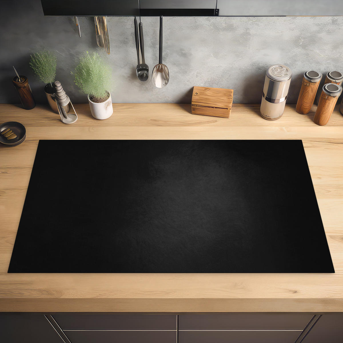 HERABDECKPLATTE - Beton - Schwarz - Grau - Strukturiert - Industriell - 90x50 - Schwarz, Kunststoff (90/50/0.2cm) - MuchoWow