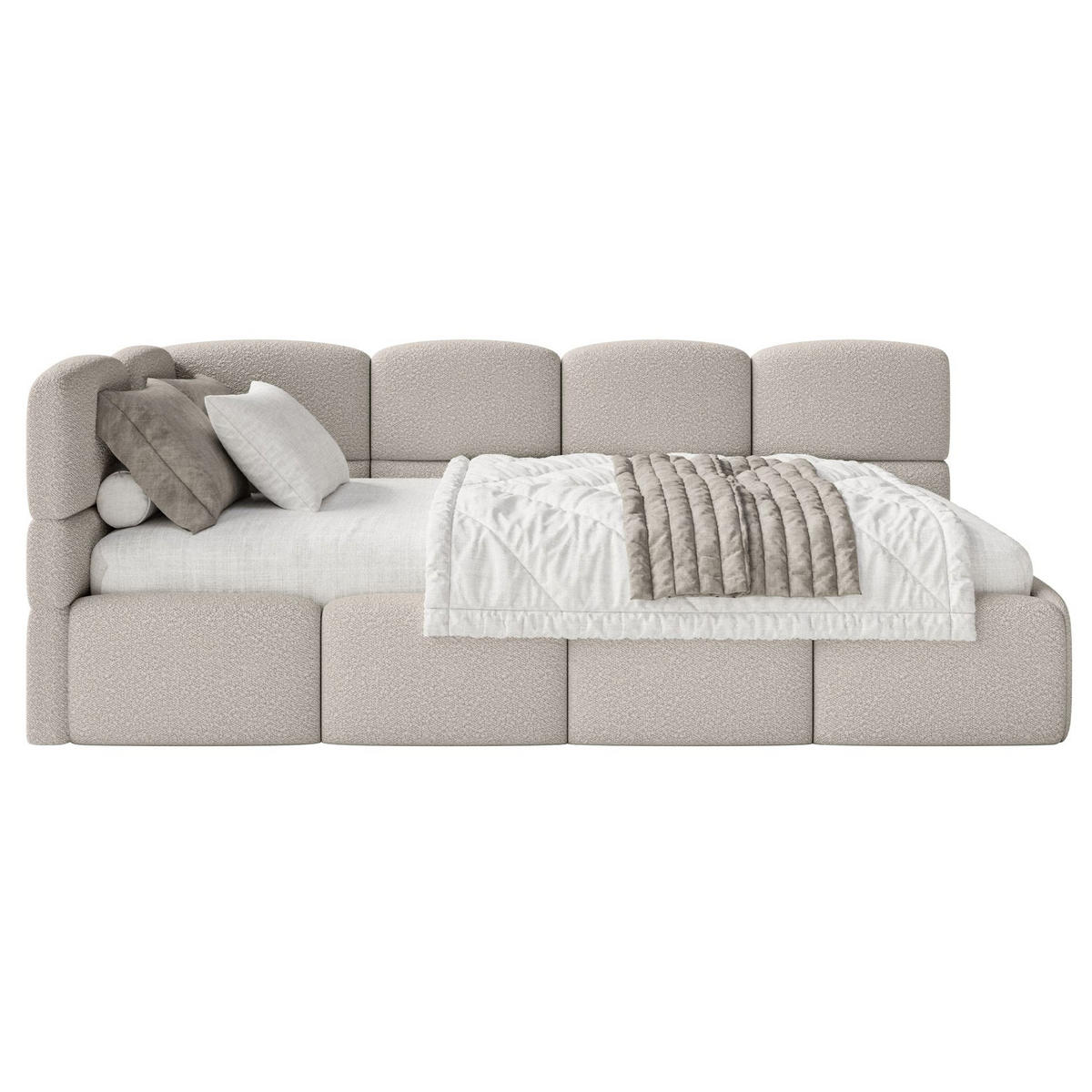JUGENDBETT Cloudy links mit Matratze und Rausfallschutz Bouclé Greige - Taupe, Kunststoff/Textil (90/200cm) - Selsey