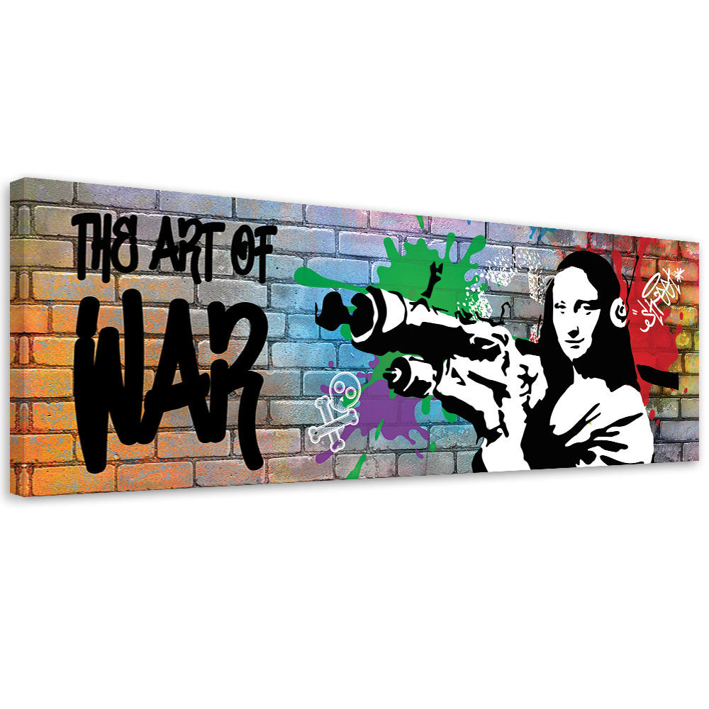 WANDBILD banksy mona lisa und die panzerfaust - Multicolor, Textil (90/30cm) - Feeby