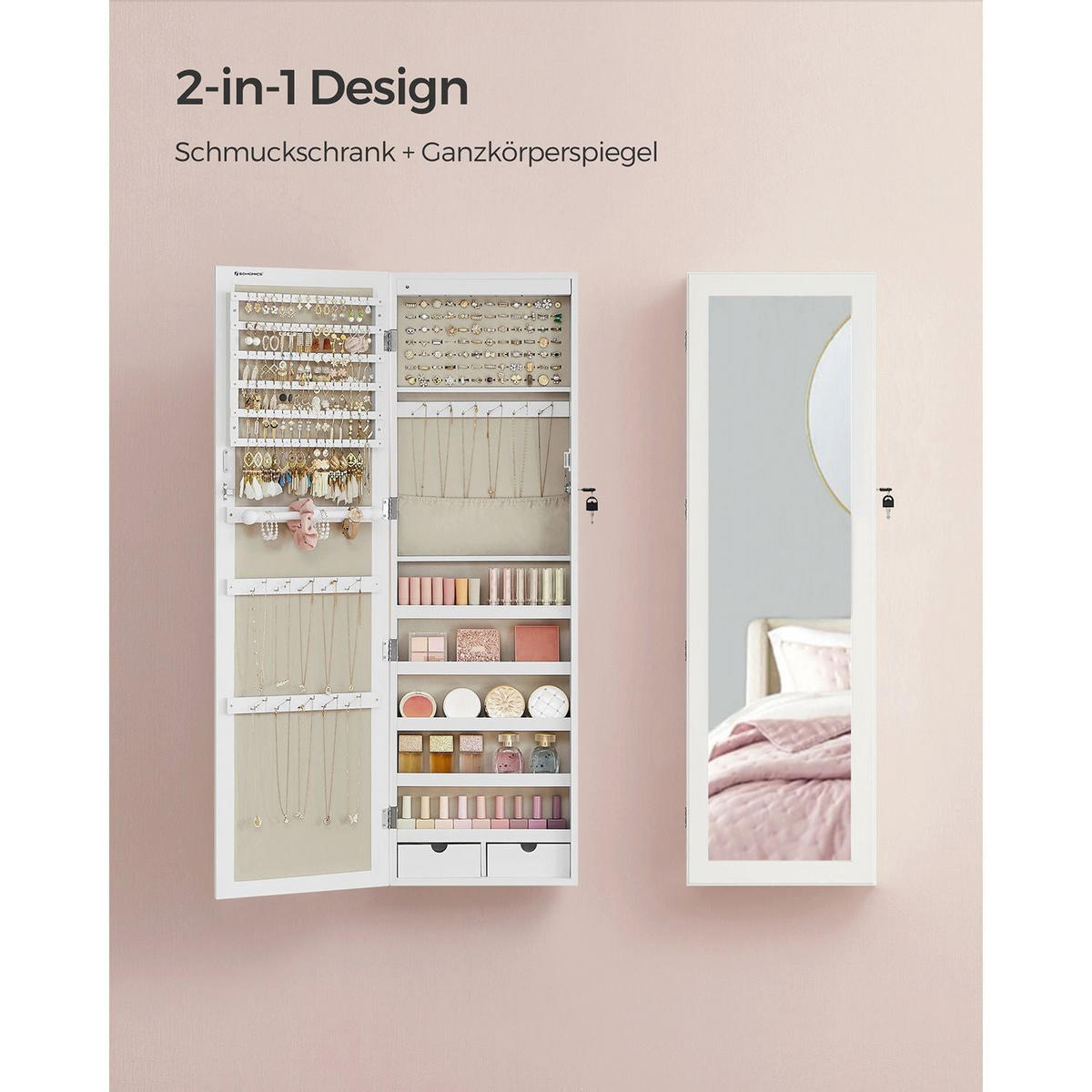 SCHMUCKSCHRANK ISTANBUL - Weiß, Glas (37/120/10cm) - Hansiro