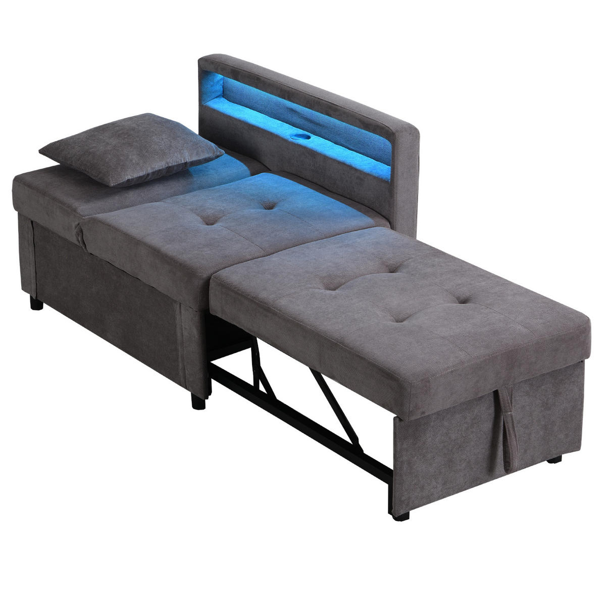 SCHLAFSOFA 3-in-1 Dunkelgrau mit verstellbarer Rückenlehne & USB-Anschlüssen 177/68/65 cm - Dunkelgrau, Leder (68/65/97cm) - OKWISH