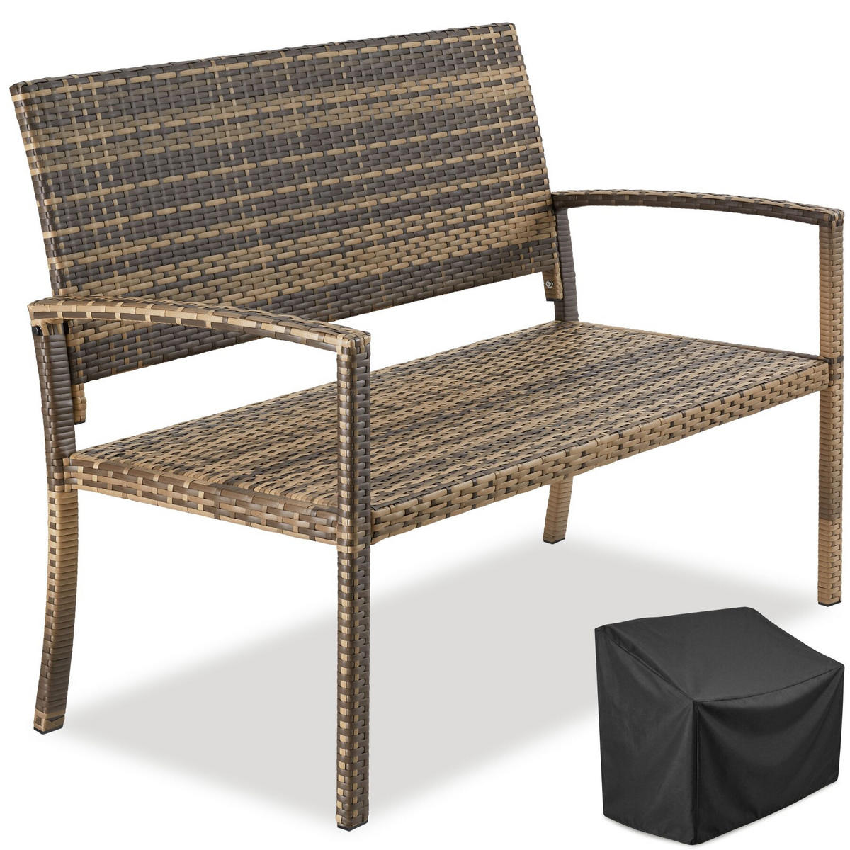 RATTAN-GARTENBANK Murat, 125 x 62,5 x 90 cm, inklusive Schutzhülle, natur - Naturfarben, Kunststoff (125/90/62.5cm) - tectake
