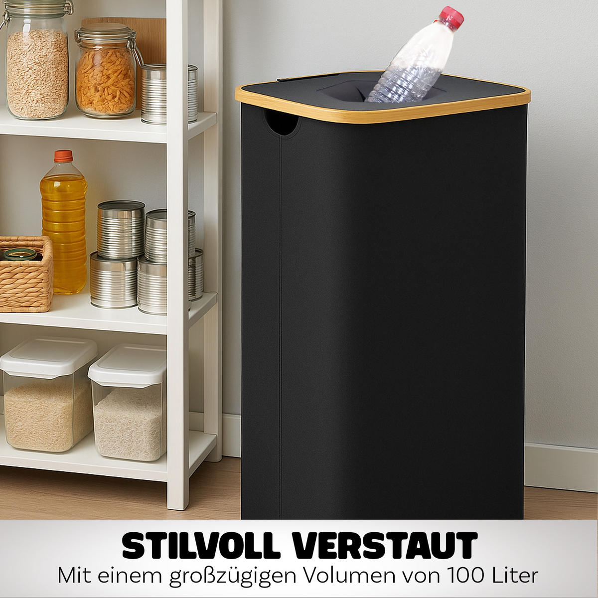 PET-FLASCHEN Sammelbehälter 100L - Schwarz, Textil (44/70/33cm) - Bestlivings
