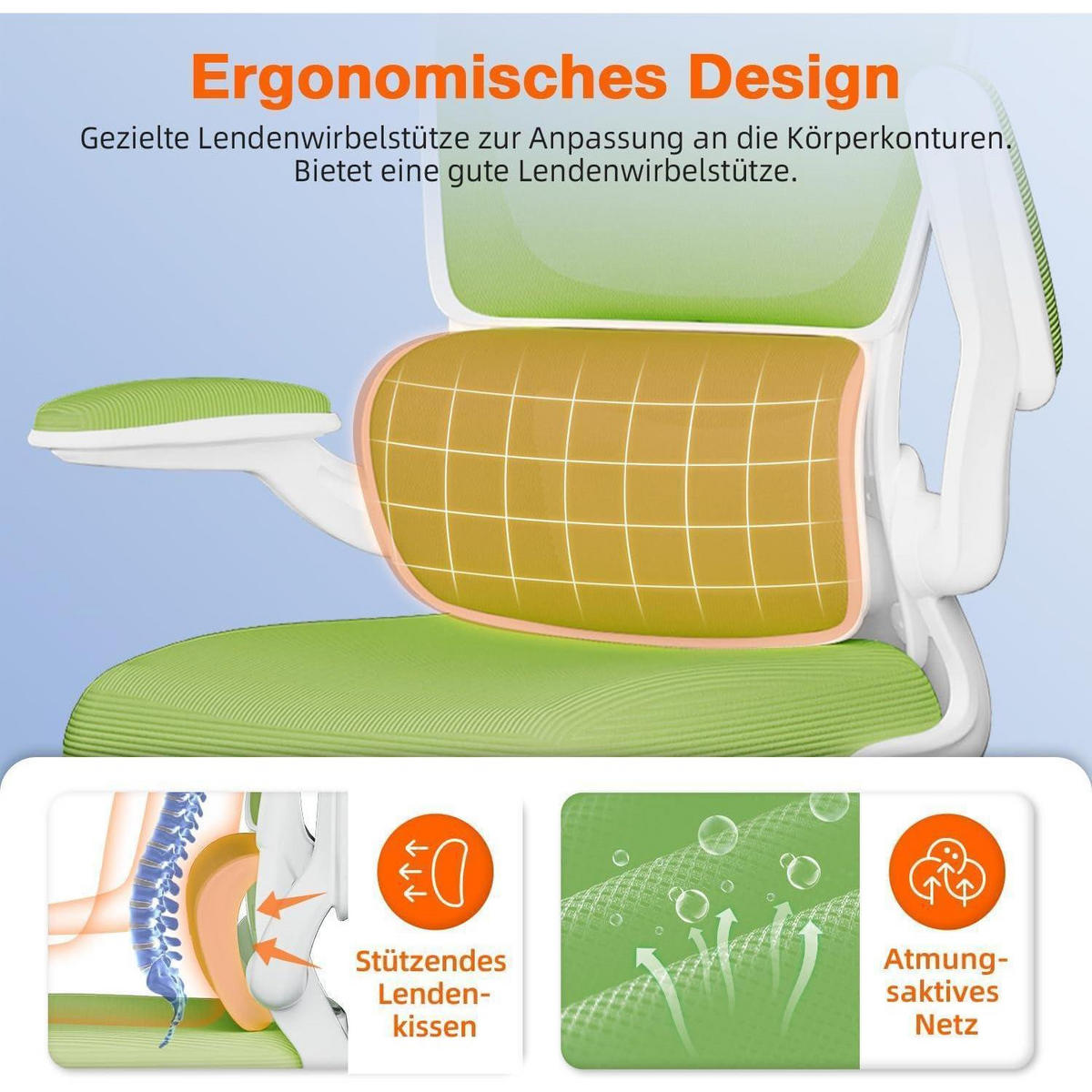 BÜROSTUHL Ergonomisch mit Lendenwirbelstütze Grün - Grün, Textil (65/135/65cm)