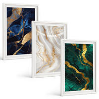 BILDER SET 3er Set - 40x60 cm Weißer Rahmen - Abstrakte blaugrüne Muster - Weiß, Kunststoff (40/60cm) - TULUP
