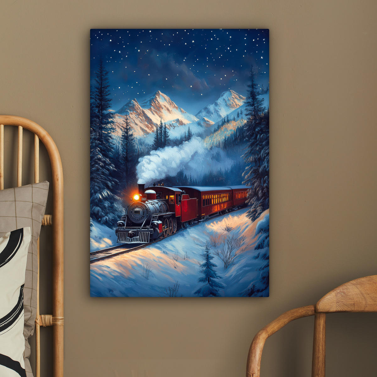 LEINWANDBILD Zug - Weihnachten - Schnee - Weihnachtszug 40x60 cm - Anthrazit, Textil (40/60cm) - MuchoWow