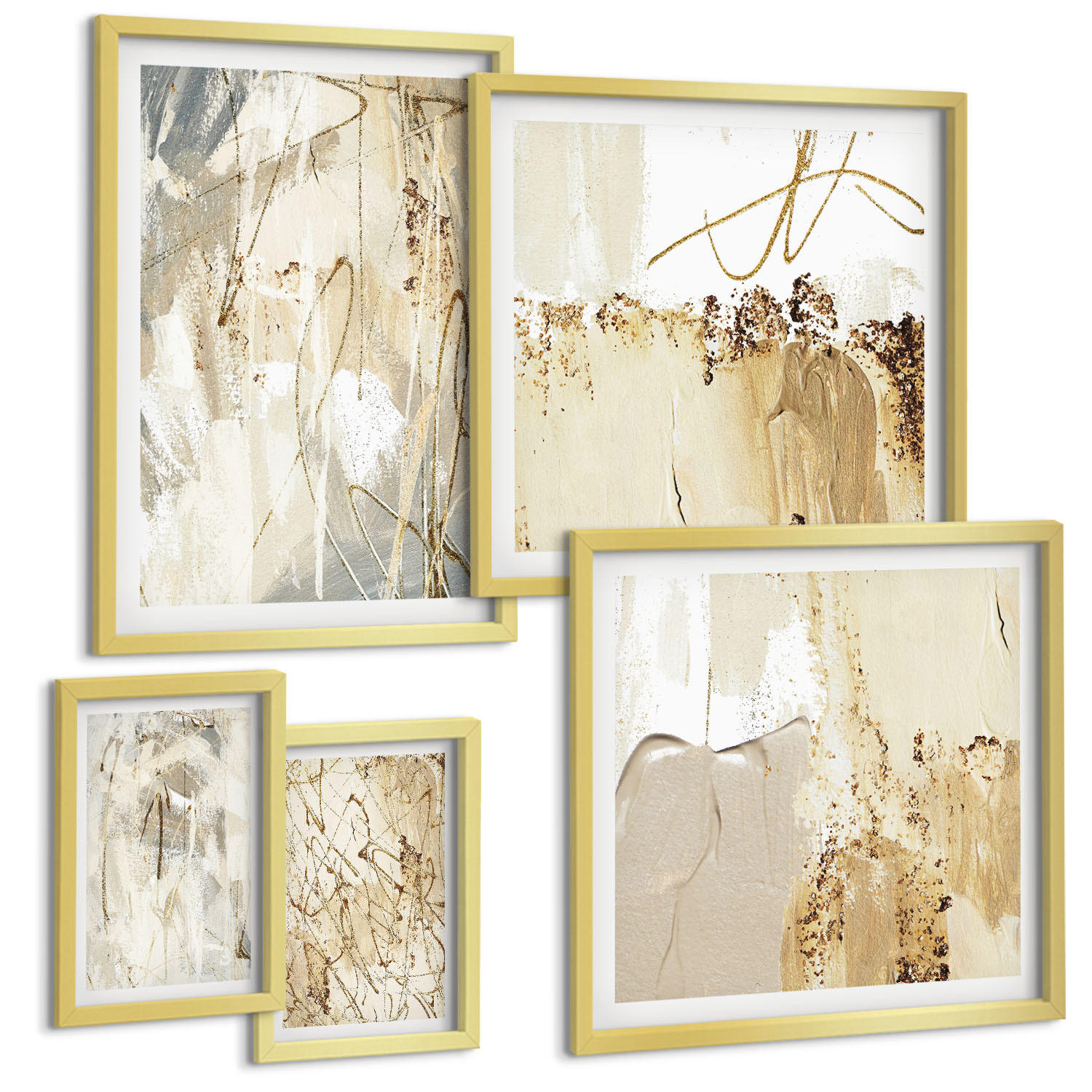BILDER SET 5er Set - 50x50 cm & 20x30 cm & 40x60 cm Goldrahmen - Haus am Wasser, Toastsegelboot - Goldfarben, Kunststoff (40/60cm) - TULUP