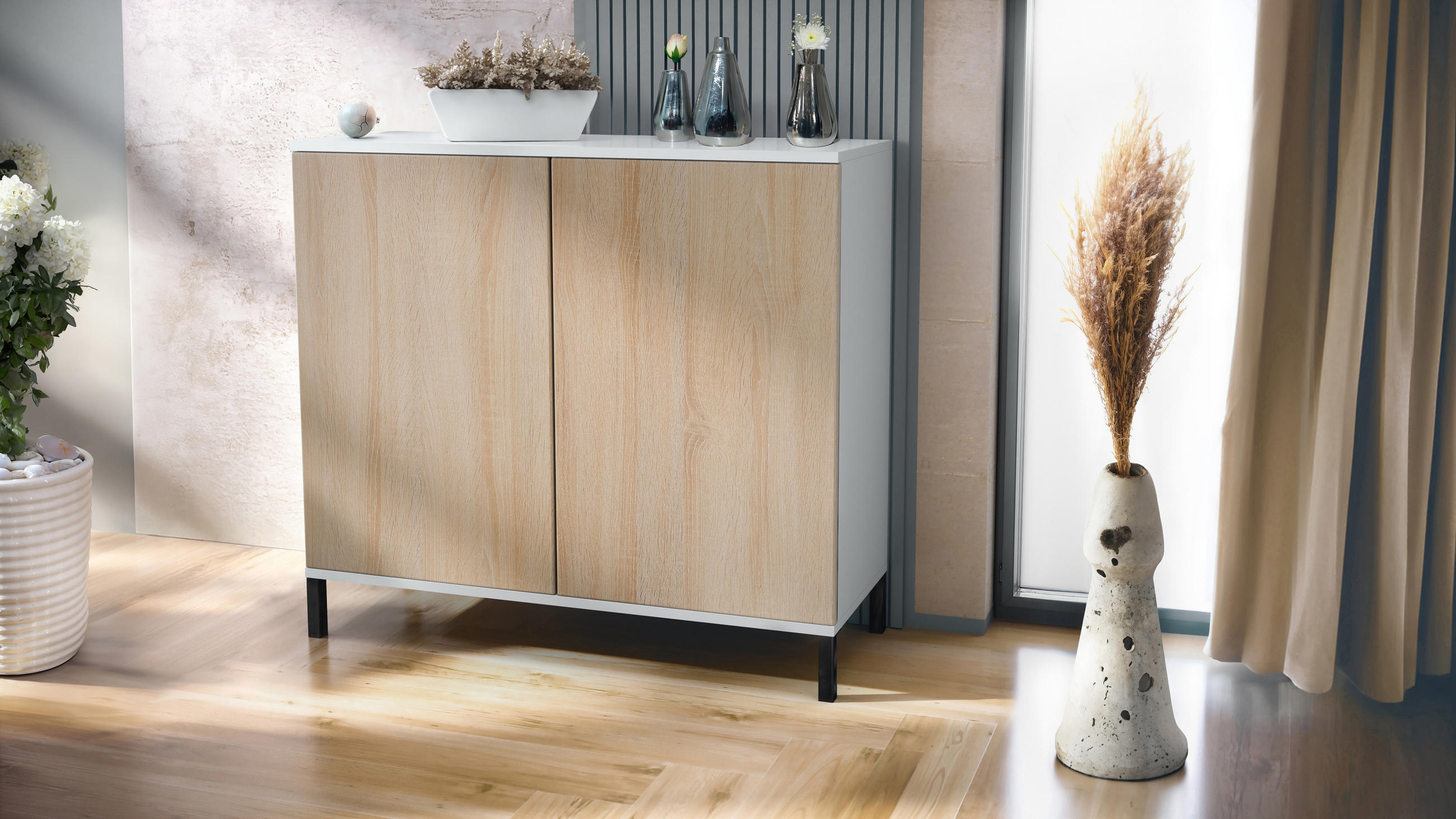 KOMMODE Skadu Eiche sägerau - Eiche San Remo, Holzwerkstoff (92.5/83.5/35cm) - Vladon