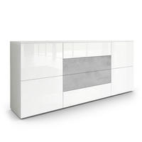 SIDEBOARD Rova Weiß Hochglanz / Beton Oxid Optik - Weiß Hochglanz, Holzwerkstoff (166/72/35cm) - Vladon