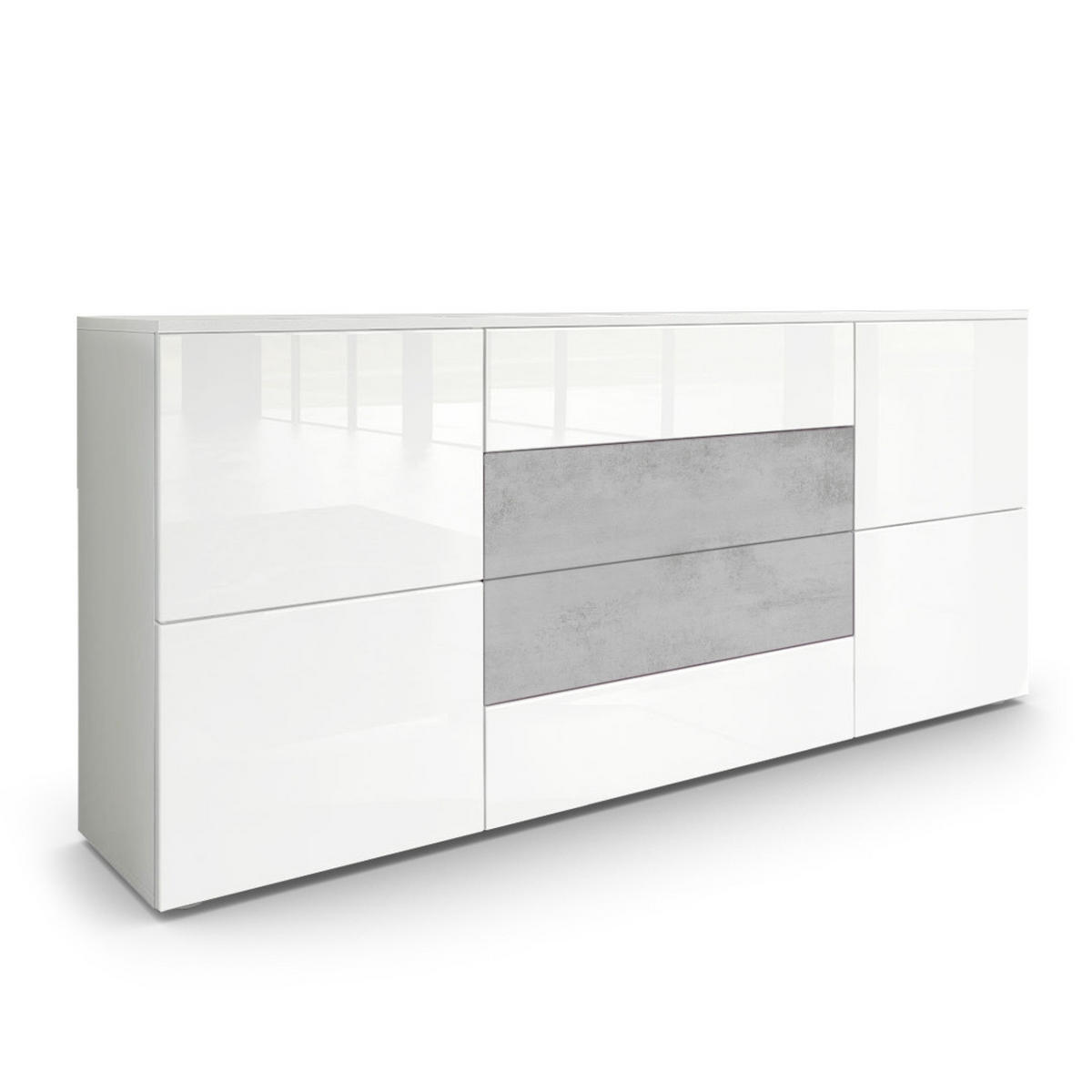 SIDEBOARD Rova Weiß Hochglanz / Beton Oxid Optik - Weiß Hochglanz, Holzwerkstoff (166/72/35cm) - Vladon