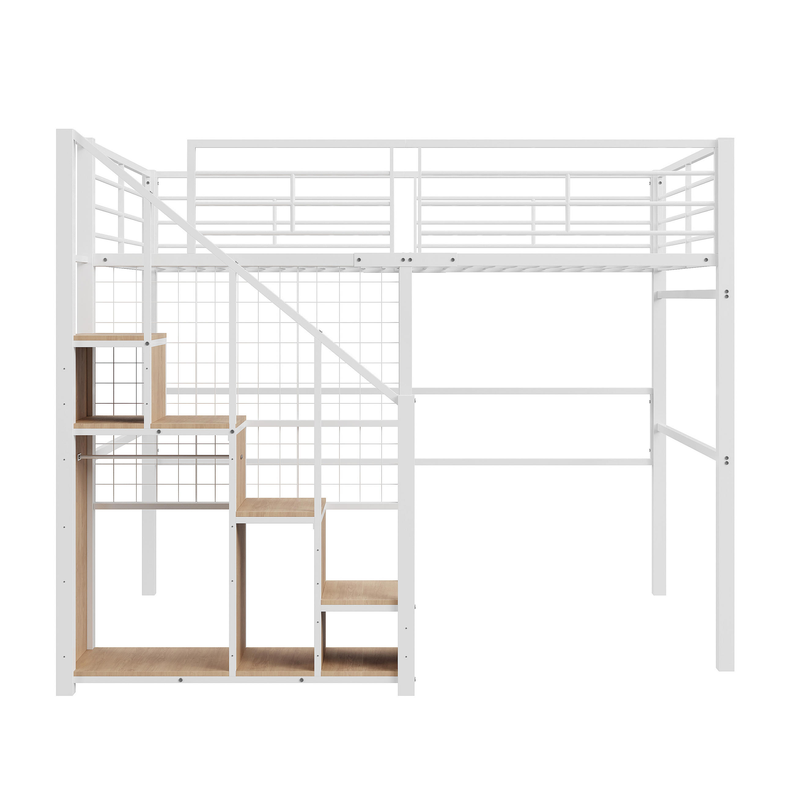 HOCHBETT 140/200 cm weiß mit integrierter Ablage und Sicherheitsleiter - Weiß, Metall (140/200cm) - OKWISH