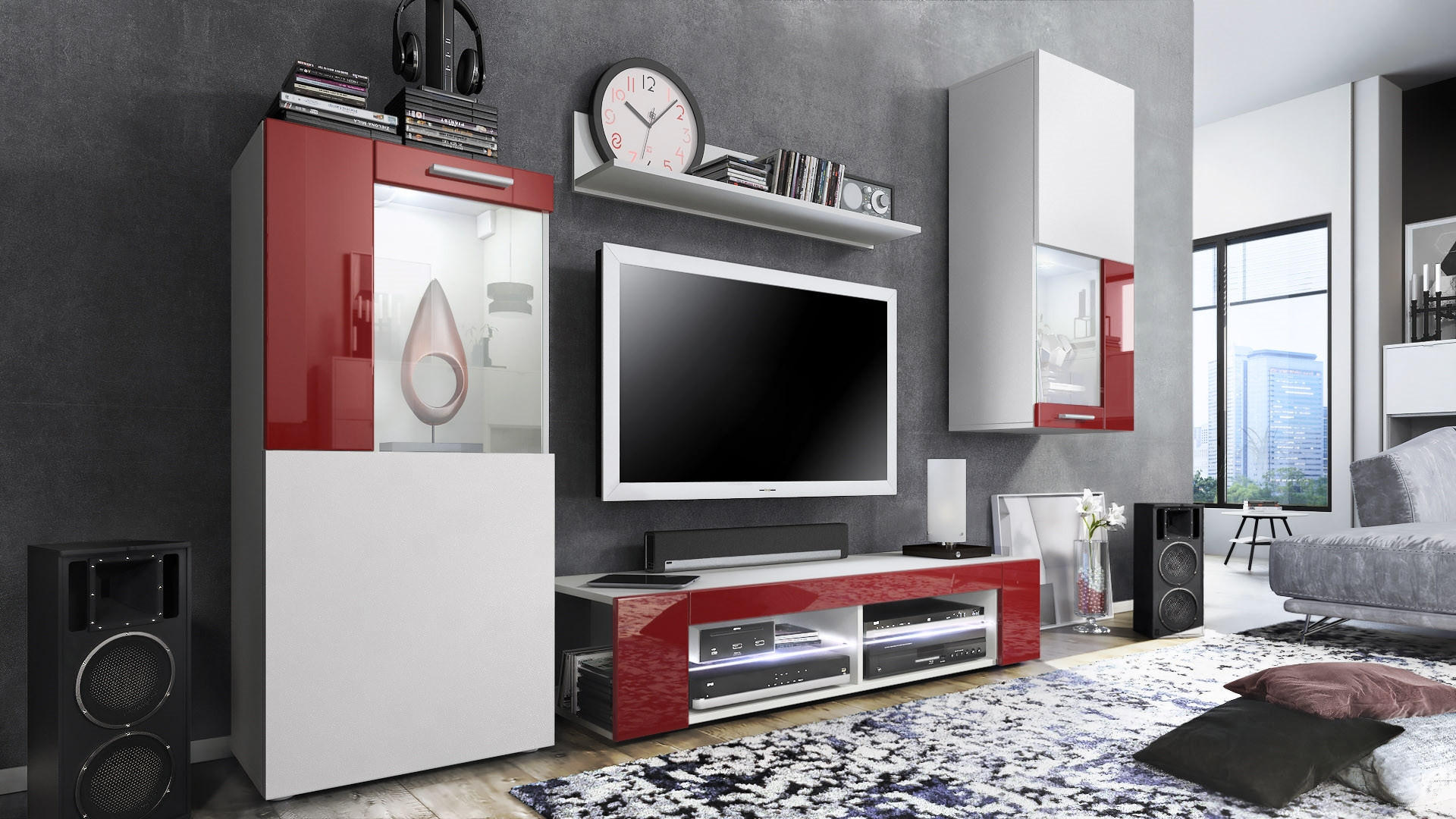 Vladon Wohnwand Bordeaux 300x190x39 cm